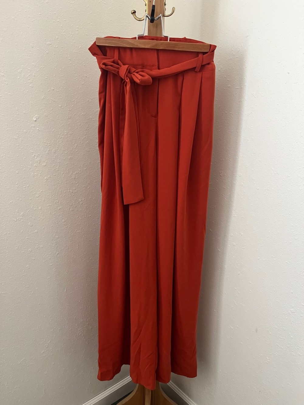 Rust Reddish Orange High-Waist Wide Leg Trousers with Tie Belt